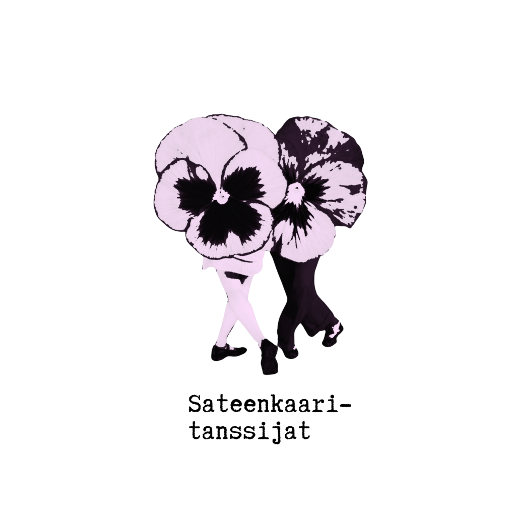 Sateenkaaritanssijoiden logo, jossa kaksi hahmoa tanssii vastatusten. Hahmojen ylävartaloiden tilalla on orvokit.